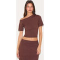 Chocolate Basic Knit Asymmetric Neckline Top