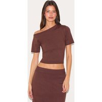 Chocolate Basic Knit Asymmetric Neckline Top