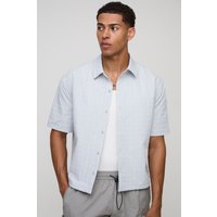 Oversized Boxy Technical Check Bungee Hem Shirt, Gris