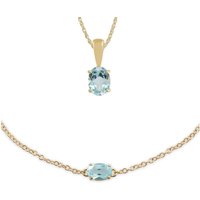 Classic Oval Blue Topaz Single Stone Pendant & Bracelet Set in 9ct Yellow Gold