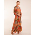 Abstract Patchwork Pattern Maxi Shirt Dress - S / ORANGE
