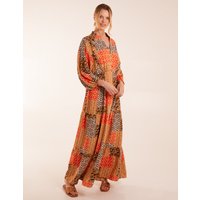 Abstract Patchwork Pattern Maxi Shirt Dress - S / ORANGE