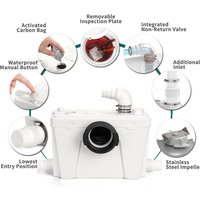 Pump for Basement Macerating Toilet flush System, 4 inlets for Sink Toilet Washine Machine Shower Sewage Waste Disposal, 22.9