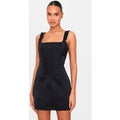 Premium Black Woven Square Neck Lace Back Corset Bodycon Dress