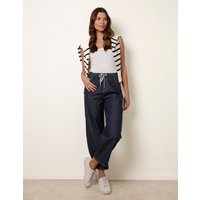 Elastic Waist Seam Detail Jeans - XL / NAVY