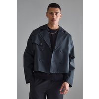 Gabardina Crop Con Botonadura Doble, Negro