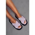 Womens Satin Ruched Cross Over Sandals - lilac - 5, Lilac