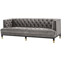 Casa Padrino Luxus Wohnzimmer Sofa Grau / Schwarz / Messingfarben 230 x 85 x H. 79 cm - Chesterfield Samtsofa