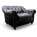 Wellington Chesterfield Vintage Black Distressed Real Leather Armchair