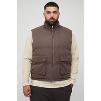 Plus Boxy Faux Suede Funnel Neck Gilet In Chocolate, Brown