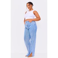 Plus Light Wash Split Hem Jeans, Light Blue Wash