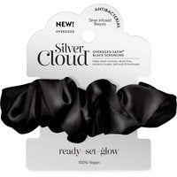 Silver Cloud Satin Oversized Black Scrunchie