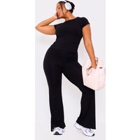 Plus Black Jersey Split Hem Flared Trousers