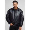 Oversized Creased Pu Collared Bomber Jacket, Negro