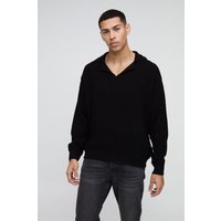 Polo Oversize Recto De Punto Con Solapas En El Cuello, Negro