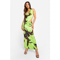 Falda Maxi Y Camisola Ceñida Con Escote Plisado Y Estampado De Flores, Verde