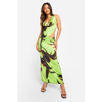 Falda Maxi Y Camisola Ceñida Con Escote Plisado Y Estampado De Flores, Verde