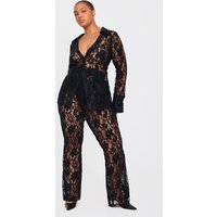 Plus Black Sheer Lace Trousers