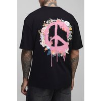 Camiseta Tall Oversize Con Estampado De Flores Y Grafiti, Negro
