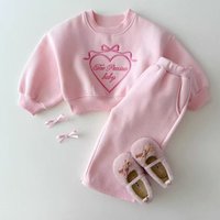 Spring New Children Long Sleeve Clothes Set Baby Girls Heart Embroidery Sweatshirt + Pants 2pcs Suit Kids Sports Outfits 1-6Year