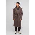 Single Breasted Shawl Collar Self Belted Longline Marl Melton Overcoat, Brown
