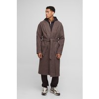 Single Breasted Shawl Collar Self Belted Longline Marl Melton Overcoat, Brown
