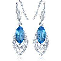 Diva 5.0ct Natural Swiss Blue Topaz Sterling Silver Feather Dangle Earrings
