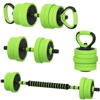 40kg Adjustable Dumbbells, Barbell & Kettlebell Set - Multi-Function Home Gym Equipment, Durable Plastic, Compact Design (Green) | Wowcher