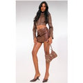Rust Faux Leather Lace Up Detail Micro Mini Skirt