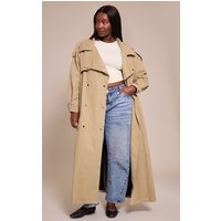Plus Light Khaki Popper Detail Trench Coat