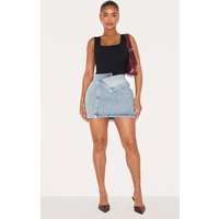 Shape Washed Blue Denim Foldover Waist Mini Skirt