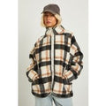 Check Oversized Teddy Jacket, Brown