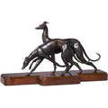 Casa Padrino Luxus Bronzefiguren mit Holzsockel Windhunde Bronze / Braun 76 x 22 x H. 43 cm - Luxus Dekofiguren