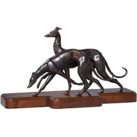 Casa Padrino Luxus Bronzefiguren mit Holzsockel Windhunde Bronze / Braun 76 x 22 x H. 43 cm - Luxus Dekofiguren