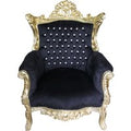 Casa Padrino Barock Sessel Al Capone Schwarz / Gold mit Bling Bling Glitzersteinen - Limited Edition