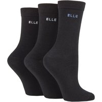 3 Pair Black Plain Comfort Cuff Cotton Socks with Hand Linked Toes Ladies 4-8 Ladies - Elle