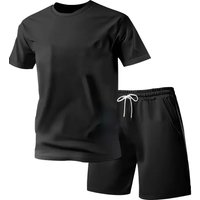 Loose Men's Summer Sporty Short Sleeve T-Shirt Shorts Set Casual Versatile Polyester Fabric Two-Piece Suit for Youth