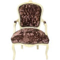 Casa Padrino Barock Salon Stuhl Braun Velour Stoff / Creme - Antik Design MÃ¶bel