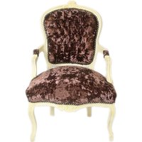 Casa Padrino Barock Salon Stuhl Braun Velour Stoff / Creme - Antik Design MÃ¶bel