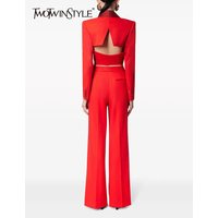 TWOTWINSTYLE Elegant Two Piece Set For Women Lapel Long Sleeve Hollow Out Top High Waist Wide Leg Pant Casual Sets Female New