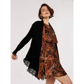 Waterfall Crochet Trim Ribbed Cardigan