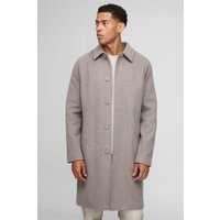 Regular Fit Raglan Single Breasted Melton Car Coat, Beige