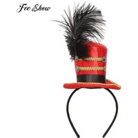 Kids Adult Circus Ringmaster Soldier Cosplay Costume Accessory Mini Top Hat Feather Headband for Halloween Carnival Theme Party