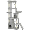170cm Multi-Level Cat Tree - Plush & Sisal, 7 Posts, 2 Condos, Ramp, Grey | Wowcher