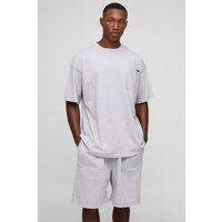 Conjunto Oversize De Pantalón Corto Con Caída En La Entrepierna Y Camiseta Desteñida, Gris