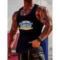 Fashionable trend muscular man, simple and creative beach surfing with coconut trees and skateboard. Printed t-shirt