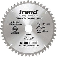 Trend CRAFTPRO Wood Cutting Mitre Saw Blade 216mm 48T 30mm