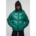 Regular Fit Sheen Panelled Hooded Funnel Puffer Jacket, Verde