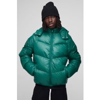 Regular Fit Sheen Panelled Hooded Funnel Puffer Jacket, Verde
