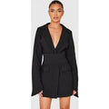 Black Woven Wrap Belted Blazer Dress